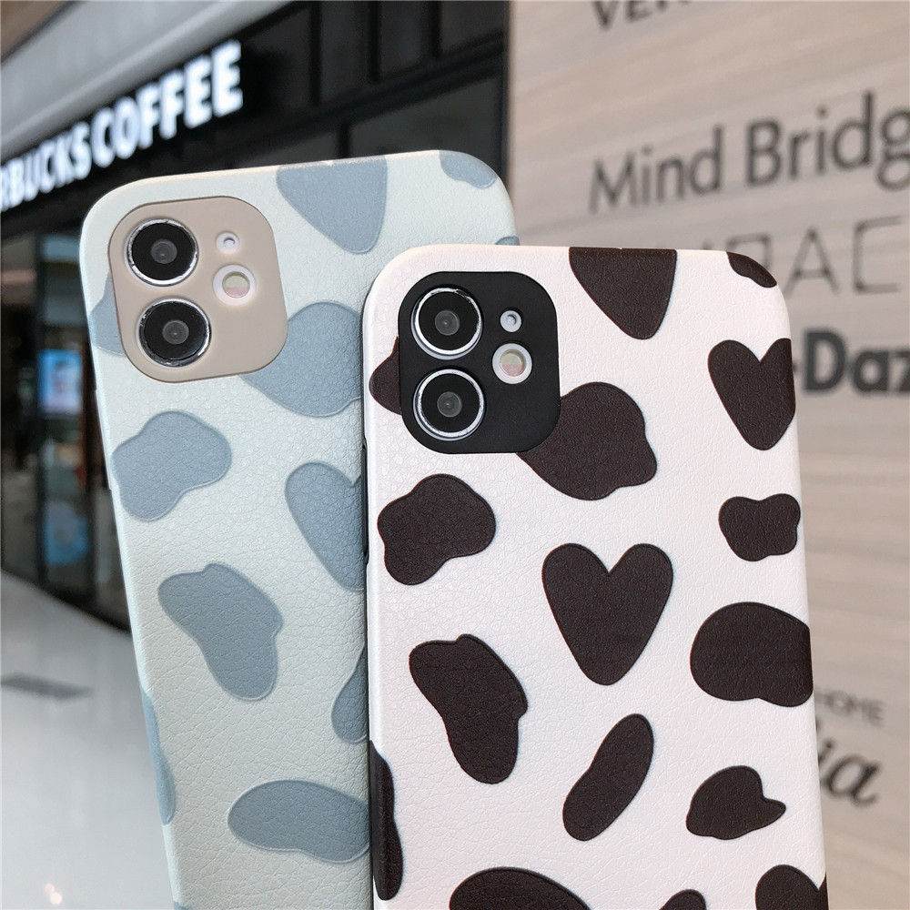 Sqaure Ốp lưng iPhone 12 Pro Max Case Skin Texture Cow Pattern X XR Xs Max Soft Cover