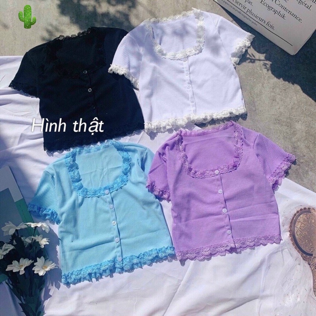 Áo croptop viền ren hàng nút siêu xinh xắn, áo croptop, áo nữ