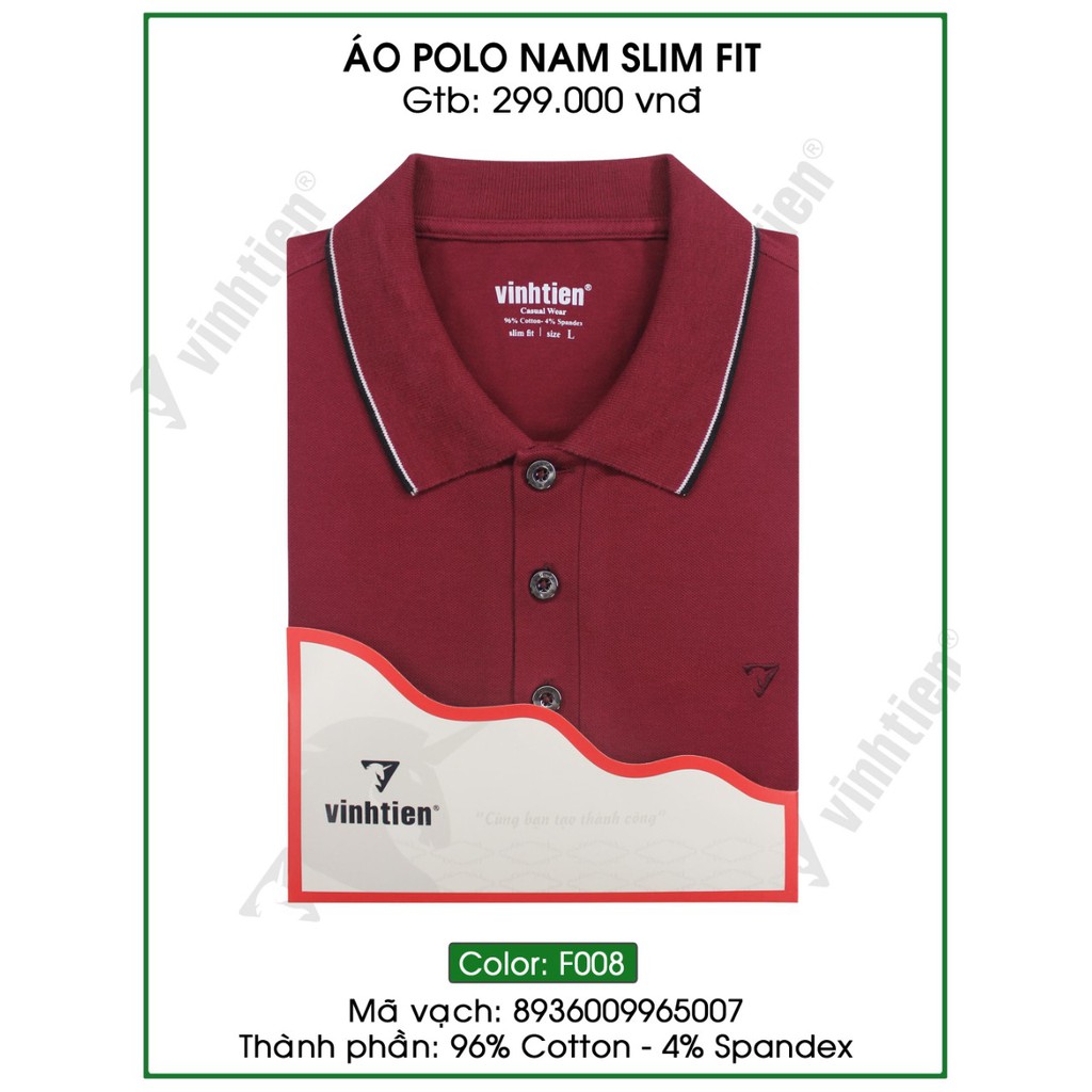 Áo Thun Polo Viền Cổ Slimfit Vĩnh Tiến 299 - F008 - Đỏ Đô