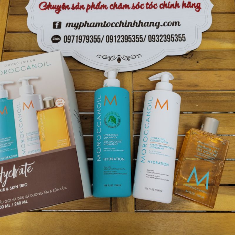 Set dầu gội xả Moroc Moroccanoil 500ml + gel tắm 250ml