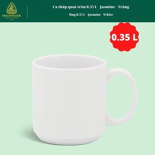 Cốc sứ, ly sứ thấp quai tròn 0.35 L - Jasmine - Trắng