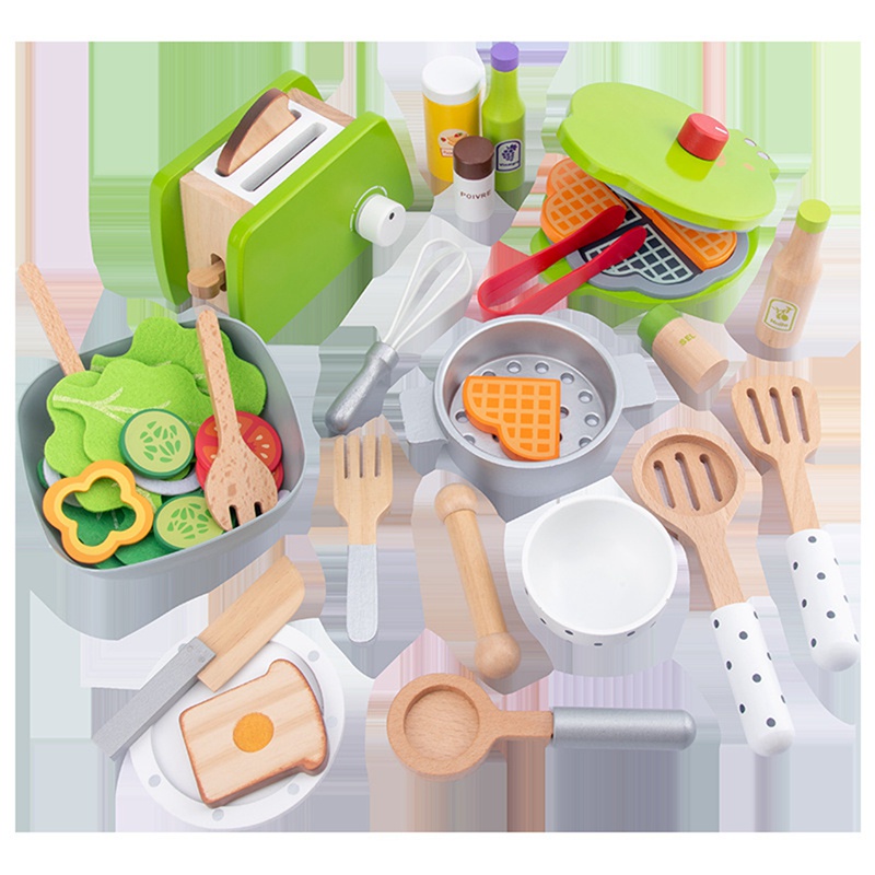 Đồ chơi nhà bếp cho trẻ em Tự làm nấu ăn Giả vờ chơi Mô phỏng Đồ chơi nhà bếp bằng gỗ cho trẻ em Bộ đồ chơi