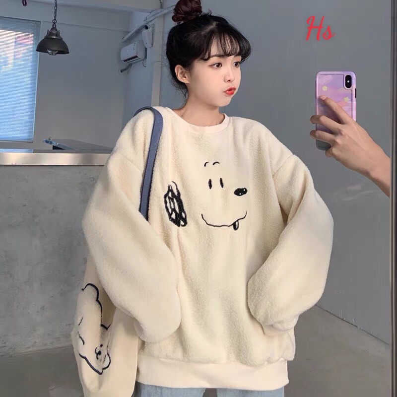 Áo sweater lông thêu tay bồng unnisex hình Chú chó Snoopy_Áo nỉ bông nữ basic, dễ thương, hottend SP000596 | WebRaoVat - webraovat.net.vn