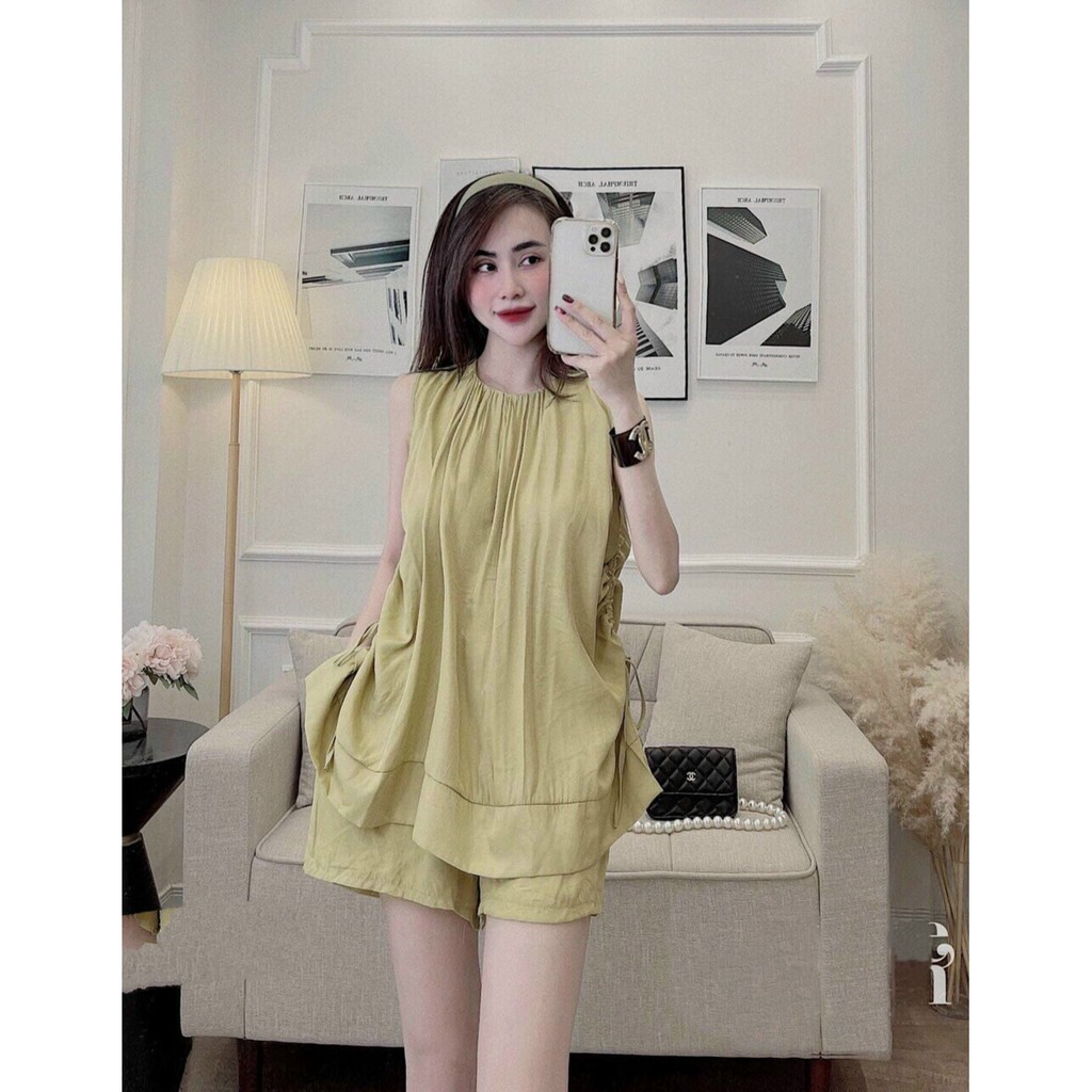 Set Bộ Áo RúT Dây Hai Bên Form Rộng Và Quần Ngắn Thời Trang Nữ Rose Fashion