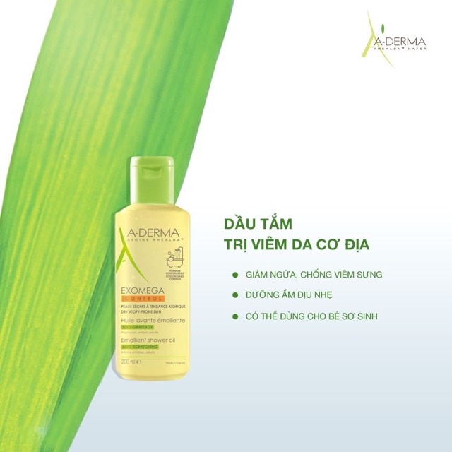 Sữa tắm A-Derma Exomega Control Emollient Shower Oil cho da khô, viêm da cơ địa 200ml