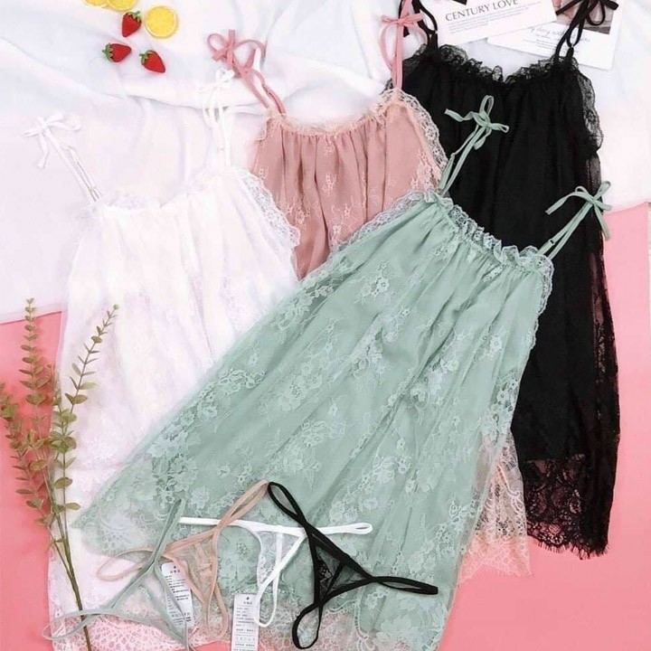 [HÀNG CAO CẤP] Đầm ngủ hai dây suông phối ren dễ thương (kèm hình thật shop chụp) | BigBuy360 - bigbuy360.vn