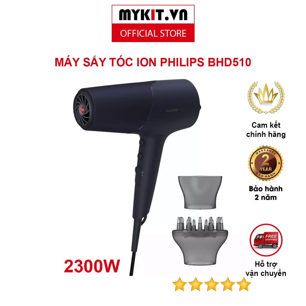 Máy sấy tóc Philips BHD510 - Công suất lớn 2300W, 4 lần ion - MYKIT.VN