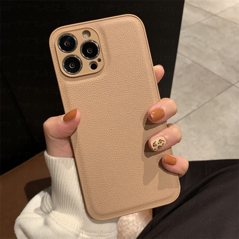 Ốp Điện Thoại Silicon Da Nhám Màu Khaki Phong Cách Retro Chất Lượng Cao Bảo Vệ Camera Cho iPhone 14 Pro Max