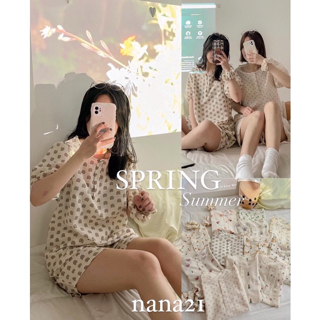 Bộ ngủ đũi xốp nhiều hình cute kèm chun buộc tóc Pea Store -Pyjama đũi xốp nhiều hình kèm chun (Ảnh thật/Sẵn)