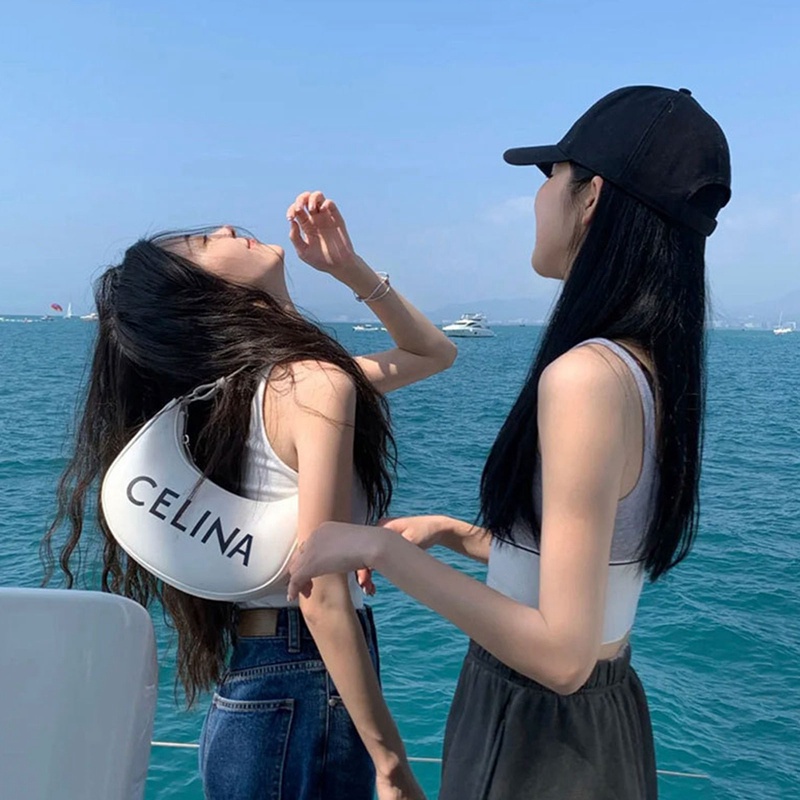 Túi đeo vai / kẹp nách một bên in họa tiết phong cách Retro Pháp cho nữ