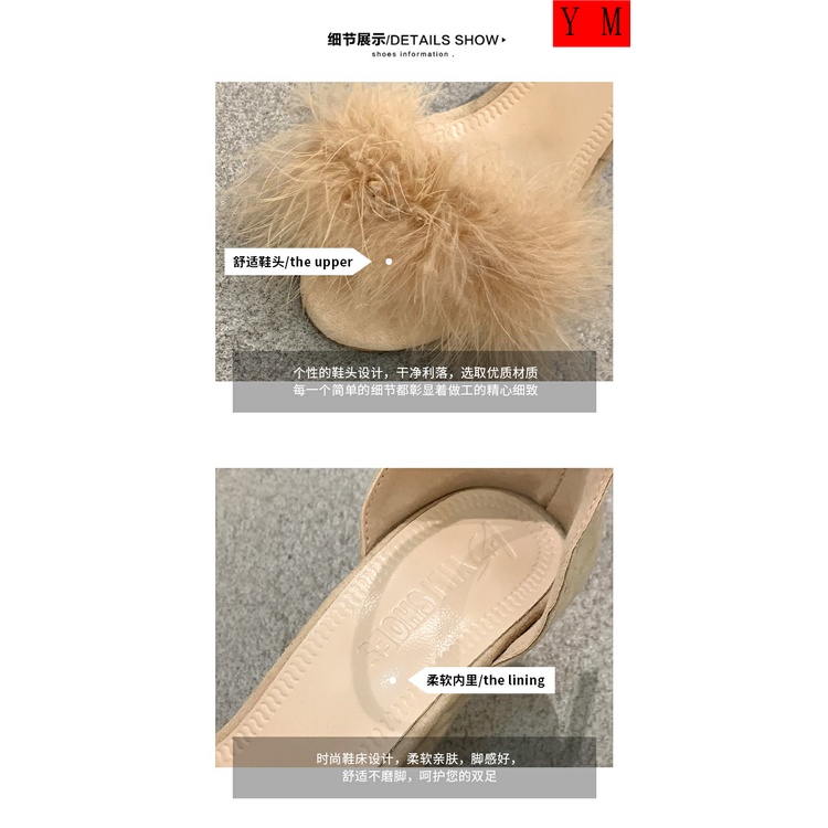 Giày Cao Gót Đính Lông Tua Rua Thời Trang Mùa Hè Dễ Phối Đồ Cho Nữ