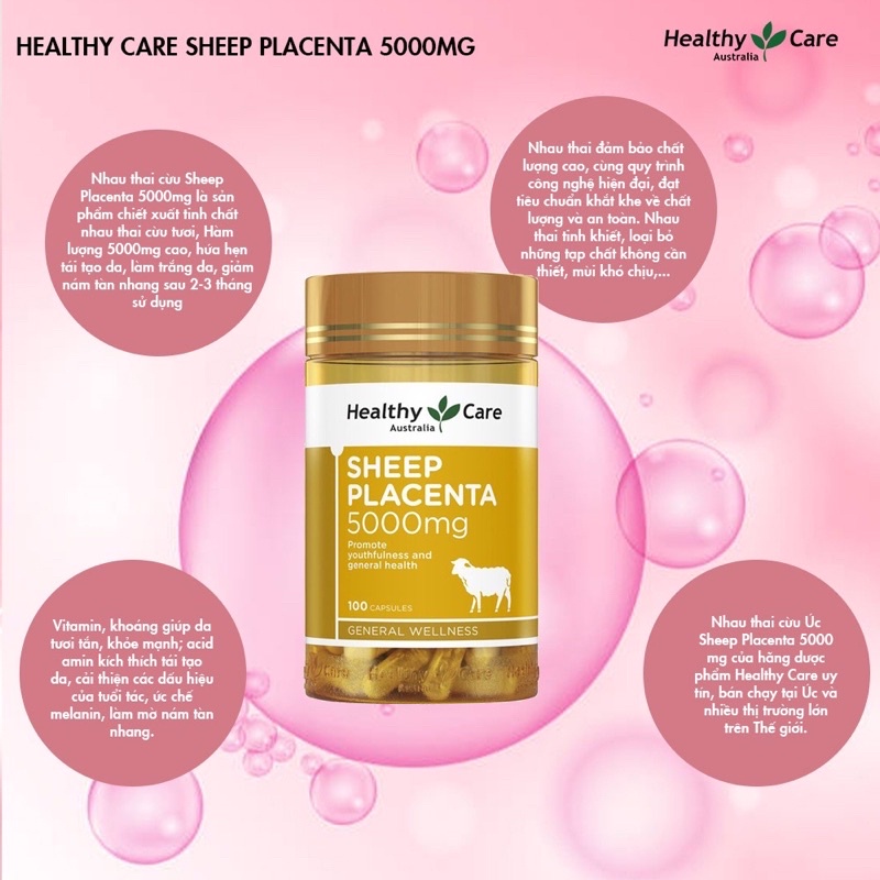 Viên uống nhau thai cừu chống lão hóa Healthy Care Sheep Placenta 100 viên Quà Tặng Mẹ