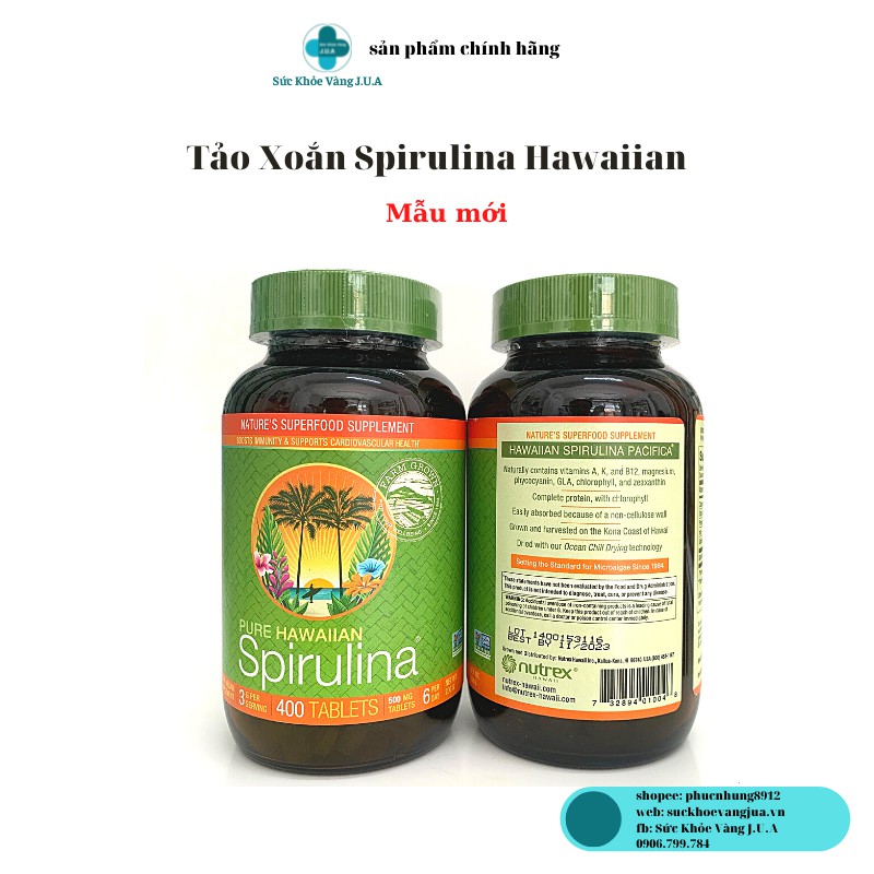 TẢO PURE HAWAIIAN  SPIRULINA LỌ 400 VIÊN - VITAMIN TỰ NHIÊN - TĂNG ĐỀ KHÁNG