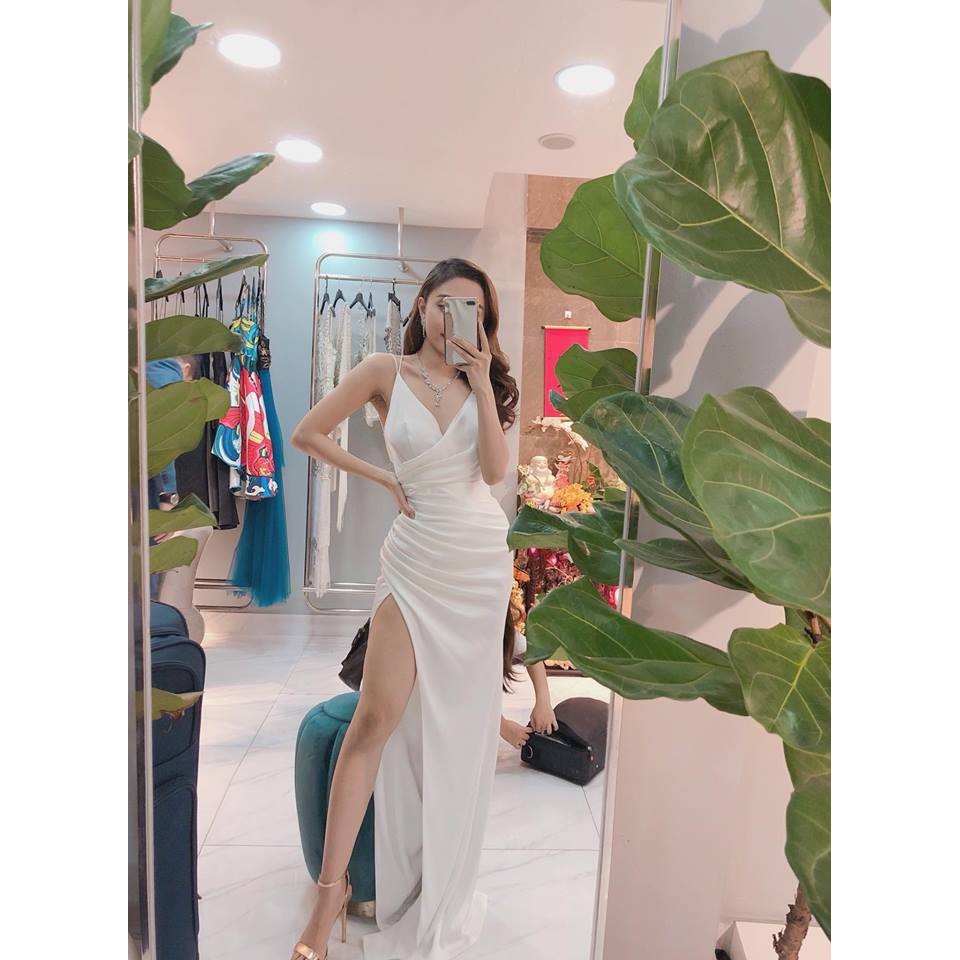 Đầm dạ hội maxi phi cổ đắp chéo xẻ đùi - Lyly Dress