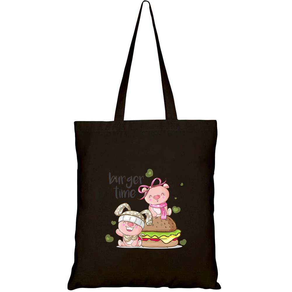 Túi vải tote canvas HTFashion in hình cute pig animal burger HT184