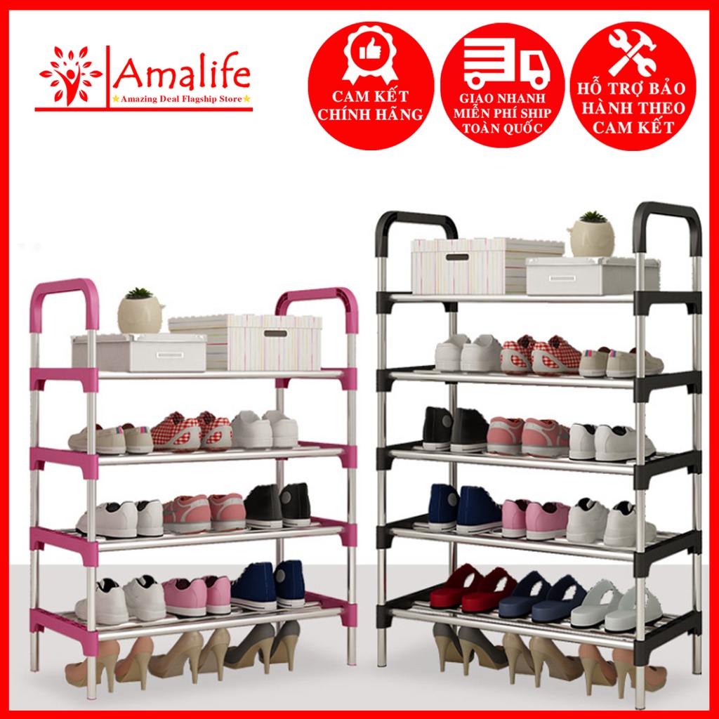 Giá Để Giày Dép Cỡ TO 5 Tầng Để Vừa 3 Đôi Giày Rộng 60cm – Chọn Màu - Hãng Amalife, Kệ Để Giày Dép 4 Thanh Kim Loại