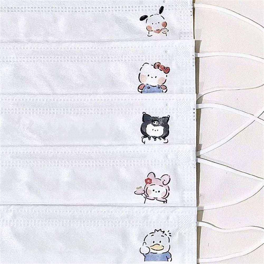 Bộ 50 Khẩu Trang 3 Lớp Dùng Một Lần In Hoạt Hình Sanrio Dễ Thương Dành Cho Người Lớn