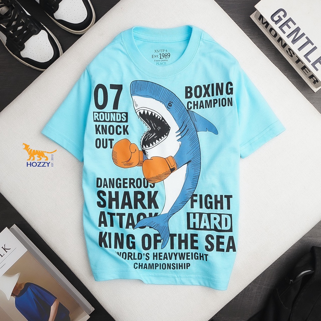 Áo thun bé trai Place chất cotton mềm co giãn in hình khủng long xe hơi size 4-14 tuổi