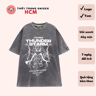Áo thun Hades Thunder Storm Washed Tee - Áo thun oversize nam nữ AL96
