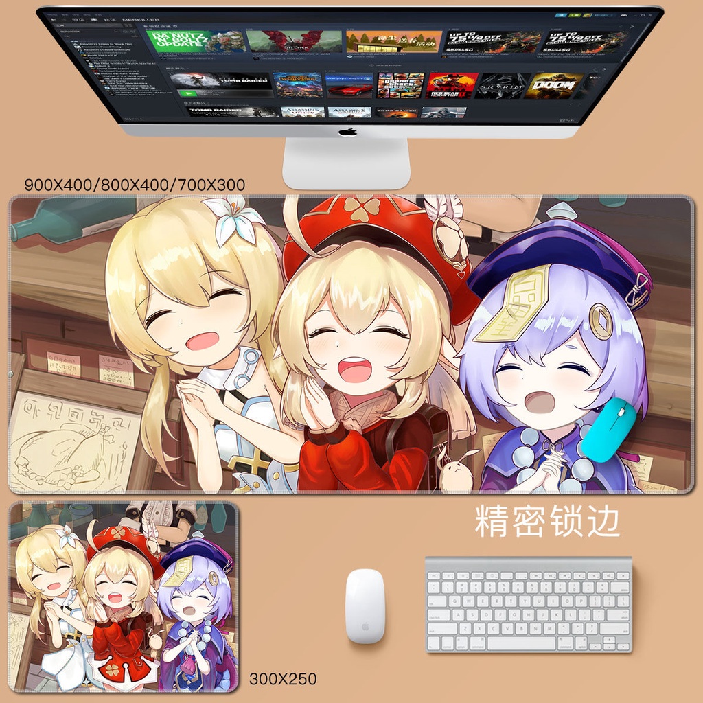 Miếng lót chuột và bàn phím máy tính bằng cao su chống thấm nước in họa tiết hoạt hình Genshin Impact Hutao Raiden