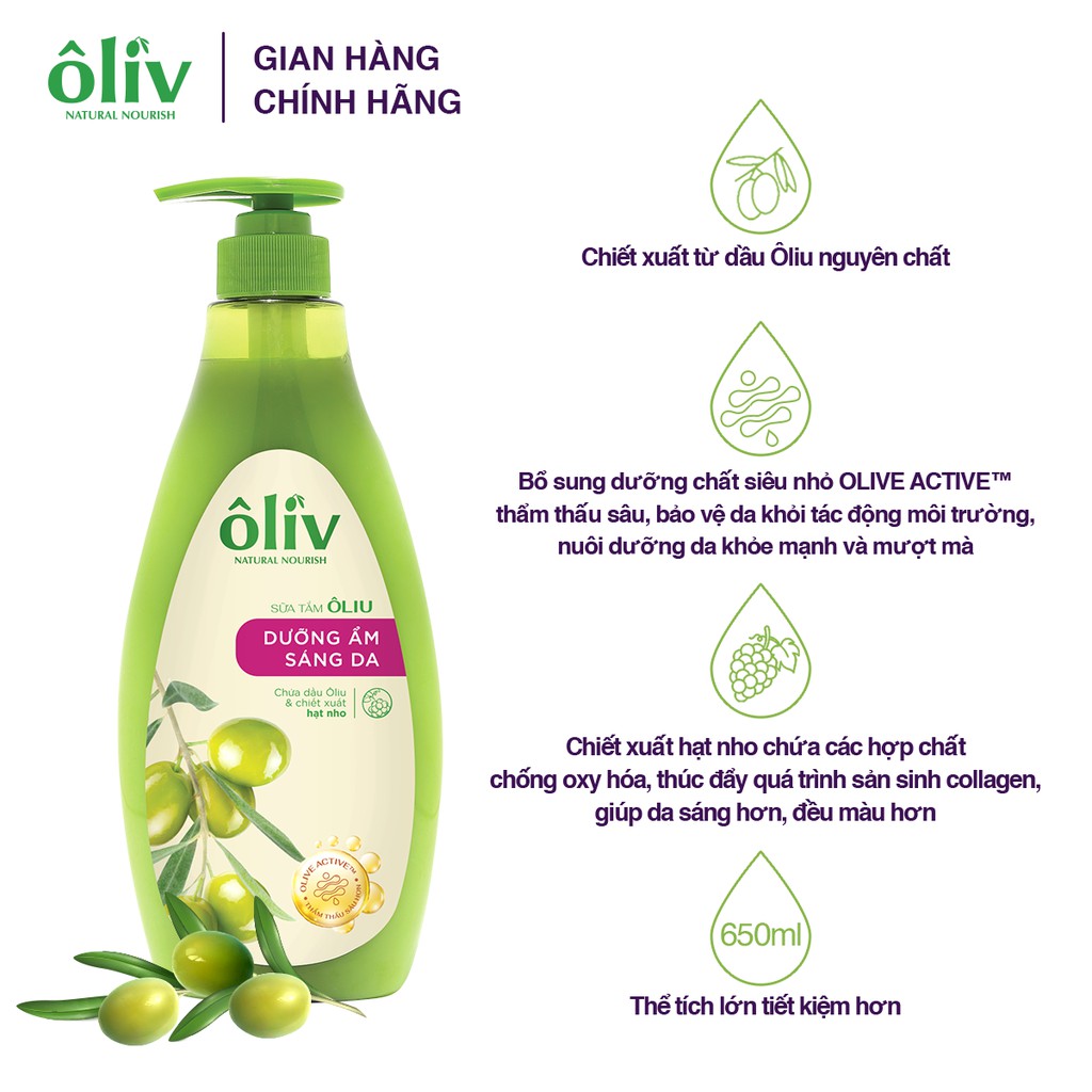 Combo Sữa Tắm Ôliv Dưỡng Ẩm Sáng Da 650ml + Sữa Dưỡng Thể Ôliv Dưỡng Ẩm Sáng Da 200ml | BigBuy360 - bigbuy360.vn