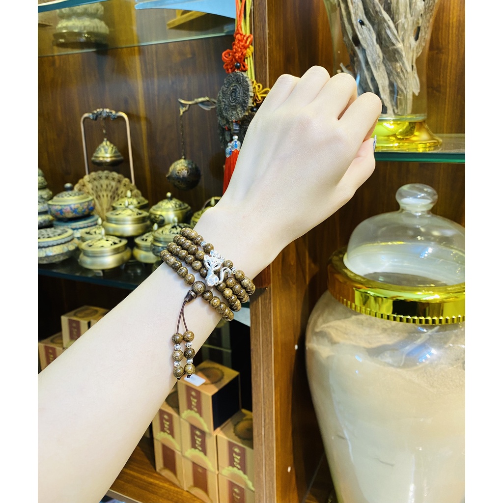 Chuỗi Trầm Hương 108 hạt Tốc mix Charm Bạc S925 Nghê, Hồ Ly, Hoa Sen - Vòng tay nam nữ tự nhiên [ẢNH THẬT]