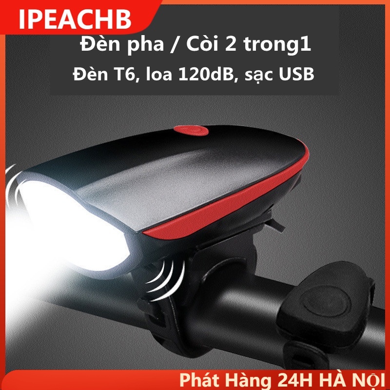 Đèn pha xe đạp 3 chế độ sáng có còi với cổng led sạc USB chống nước-Đèn xe đạp thể thao siêu sáng