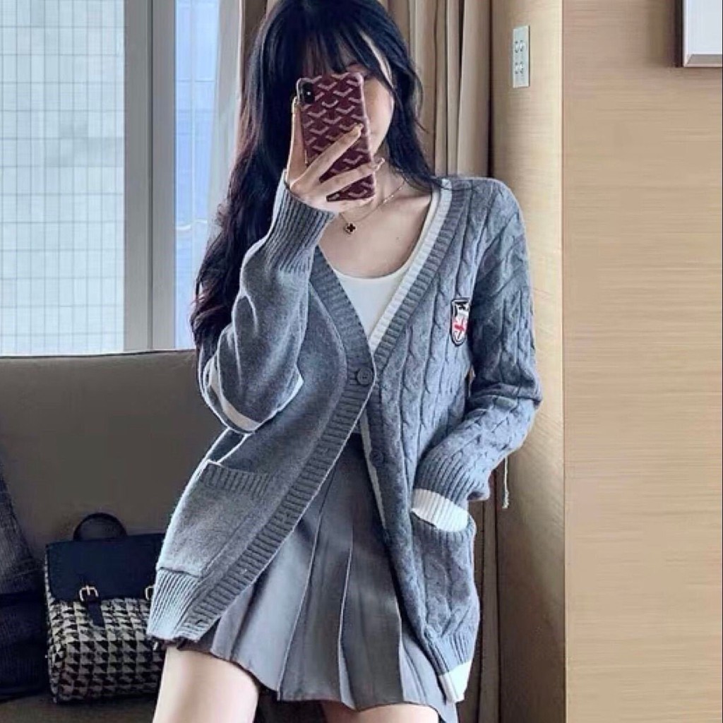 Áo Cadigan, Áo Khoác Len Nữ Huy Hiệu Màu Ghi Siêu Dày Dặn Hàng QCCC | BigBuy360 - bigbuy360.vn