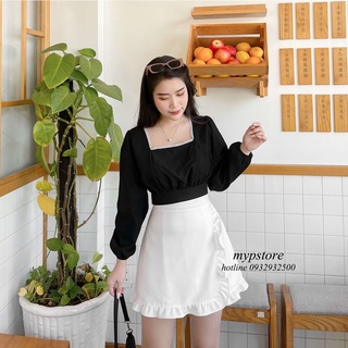 Áo croptop cổ vuông cột nơ sau mypstore
