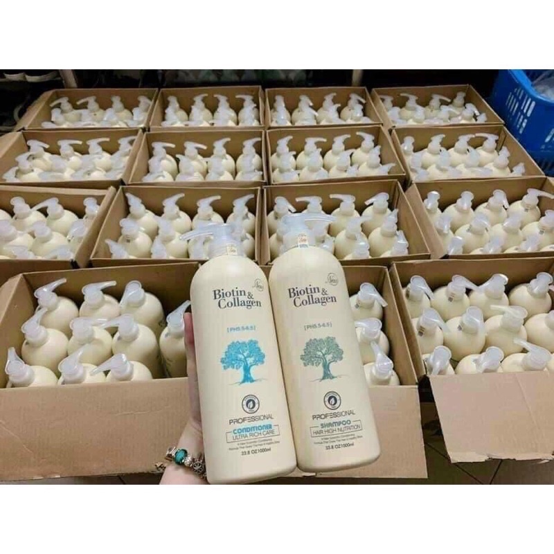 Dầu Gội Xả, Cặp Dầu Gội Xả Biotin & Collagen 1000ml, Giúp phục hồi và ngăn rụng tóc