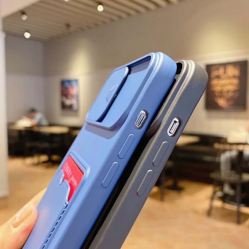 Ốp Điện Thoại for iPhone 14 Pro Max Mềm Có Ngăn Đựng Thẻ Dạng Trượt Cho for iPhone 14 13 12 11 Pro Max X XR XS Max 6 6S 7 8 Plus SE2