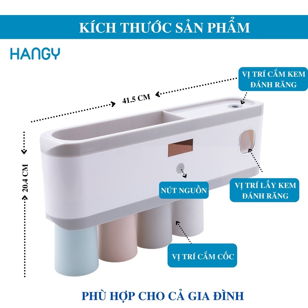 Giá treo bàn chải đánh răng và cốc kết hợp bộ nhả kem đánh răng tiệt trùng bằng tia UV RENAI HANGY