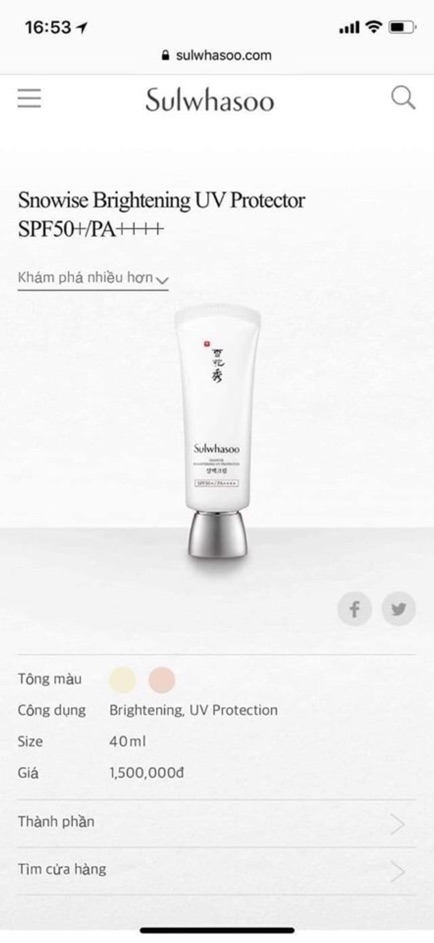 Kem chống nắng Sulwhasoo Snowise EX UV Protection Cream được chiết xuất từ các thảo dược phương Đông