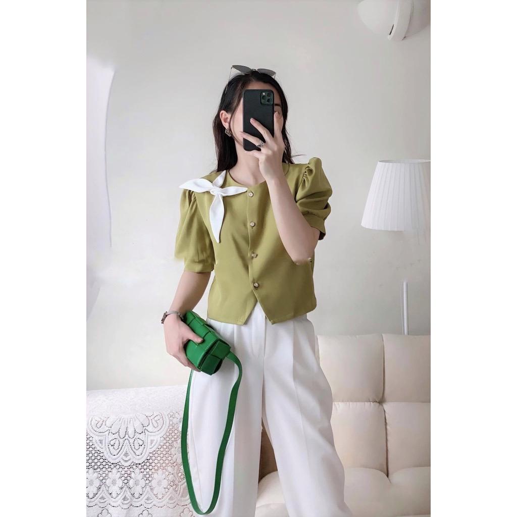 ⚡BÁN SỈ⚡Áo áo sơ mi hoa cách điệu cúc ngọc dáng ngắn bắn cúc ngọc