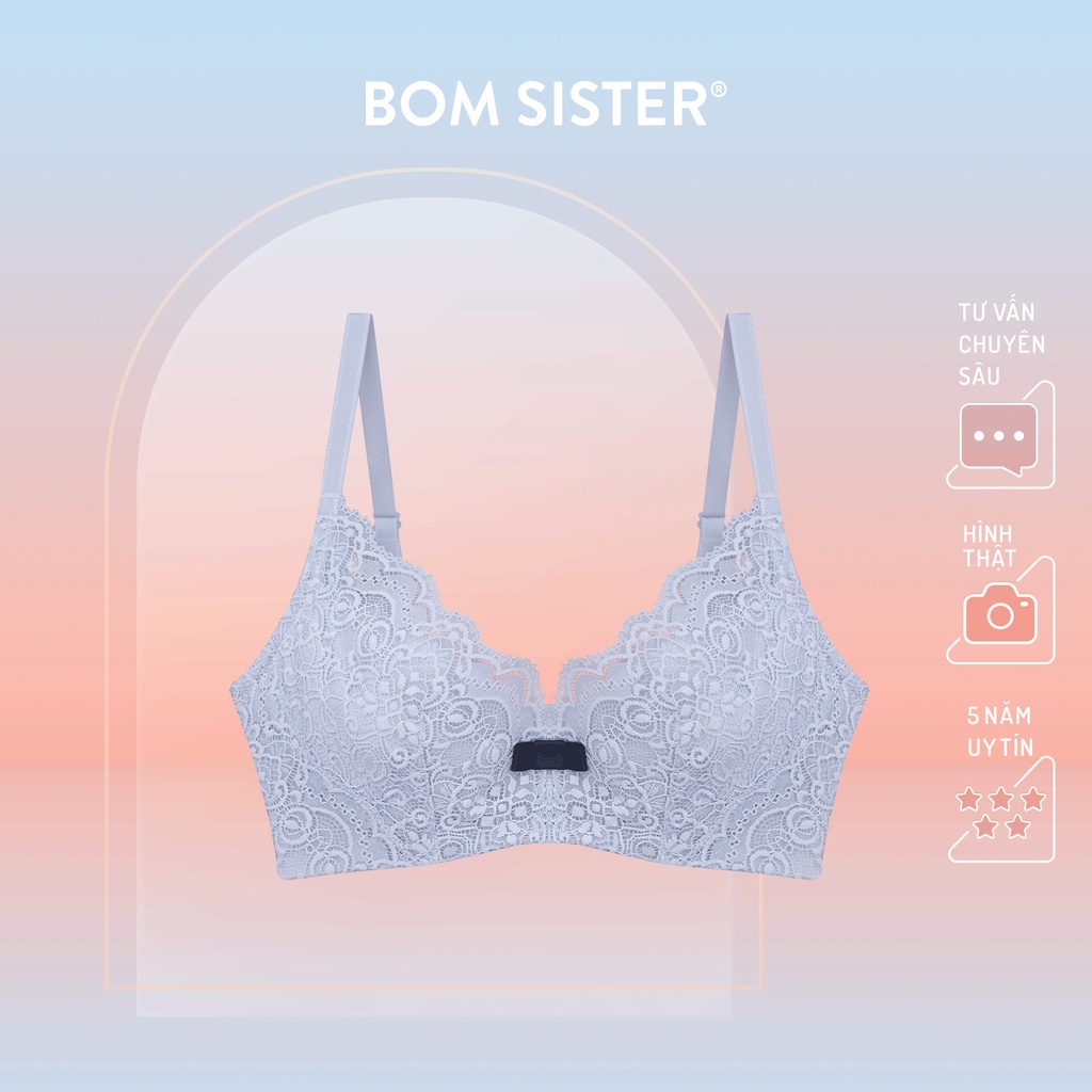 Áo lót không mút có gọng ren hoa phối lưng su dây áo liền màu trơn đính nơ nâng ngực tự nhiên BOM SISTER A8037H