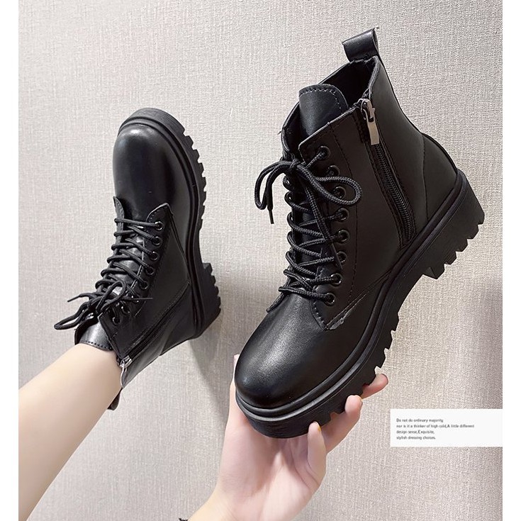 [HÀNG CÓ SẴN] Giày bốt nữ khoá kéo cá tính, đế cao 4cm chất da mềm G27 Martin | BigBuy360 - bigbuy360.vn