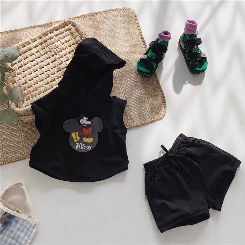 Bộ Hoodie Ba Lỗ Cho Bé Trai Và Bé Gái In Hình Chuột Mickey Heri Kids