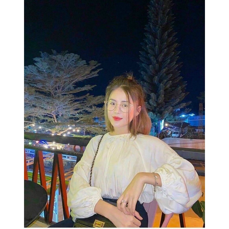 Áo sơ mi tay phồng cổ tròn chất kate hàn quốc