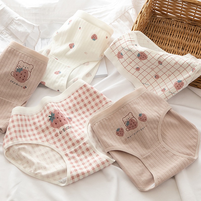 Quần lót cotton thoáng khí in hình dâu tây phong cách Hàn Quốc cho nữ