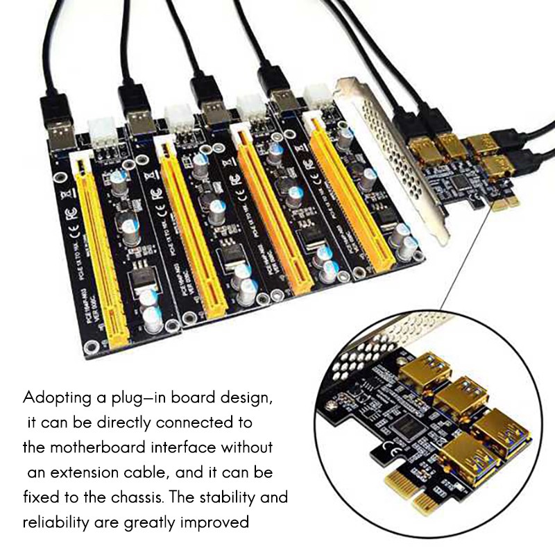 Card Mở Rộng Chuyển Đổi Từ Pci-E 1 Sang 4 Usb3.0 + 4xpcie 1x Sang 16x L4Pin | BigBuy360 - bigbuy360.vn
