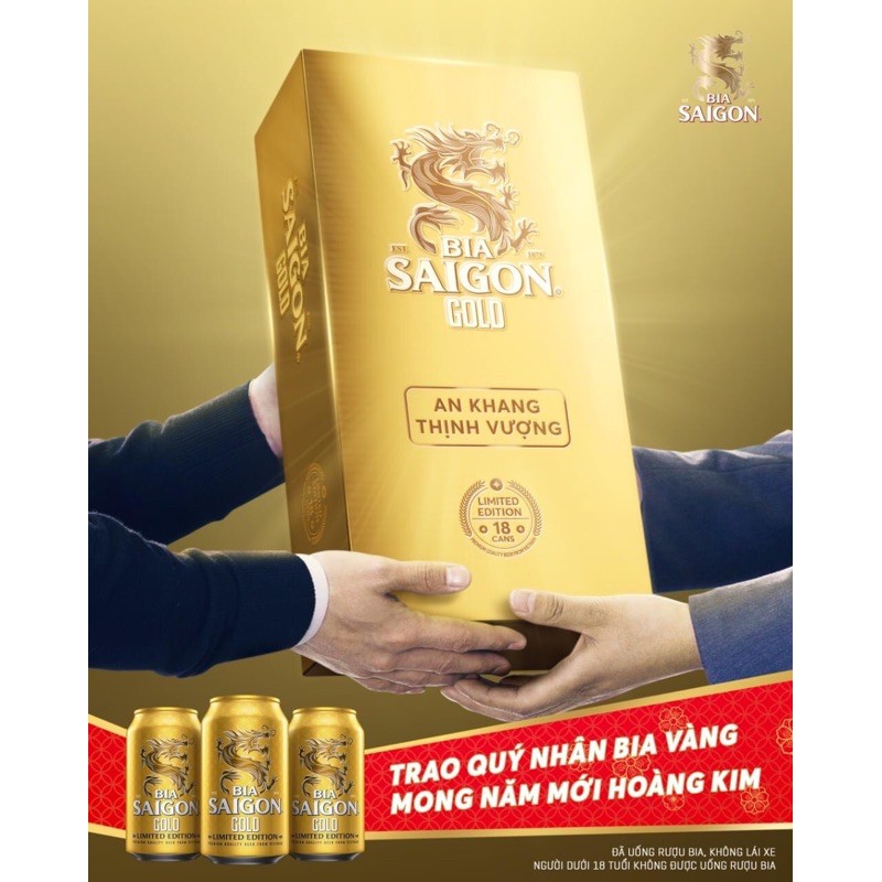  (Date:19/08/2021) Bia Sài Gòn Gold phiên bản Hoàng Kim (thùng 18 lon)