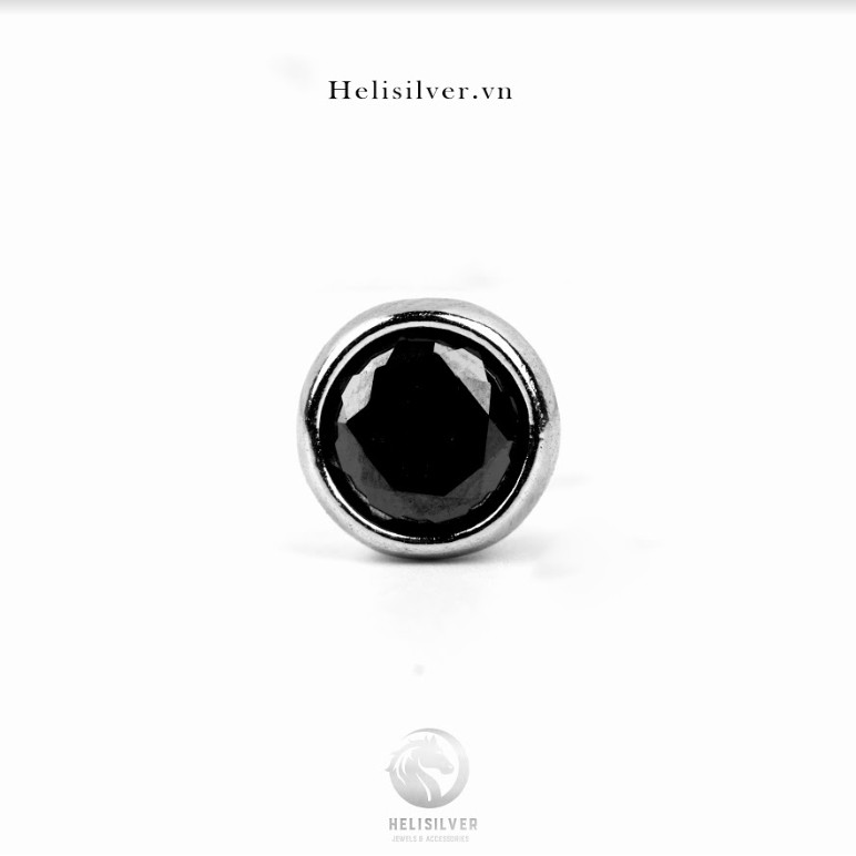 Khuyên tai bạc nam, nữ HeliSilver Black X Stone - 3mm S925 KTB203