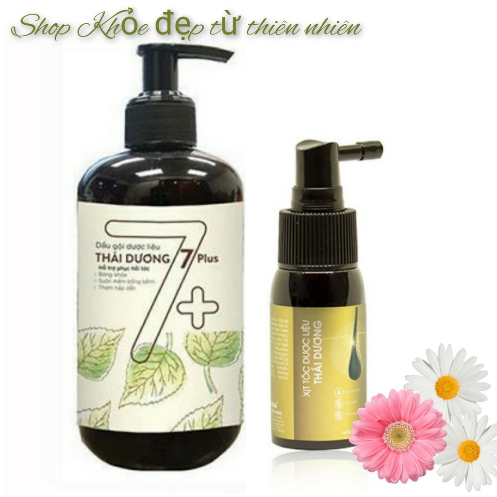 Bộ sản phẩm dành cho tóc rụng - Dầu gội dược liệu Thái Dương 7 Plus 480ml & Xịt mọc tóc Thái Dương 30ml, naturequeenhcm