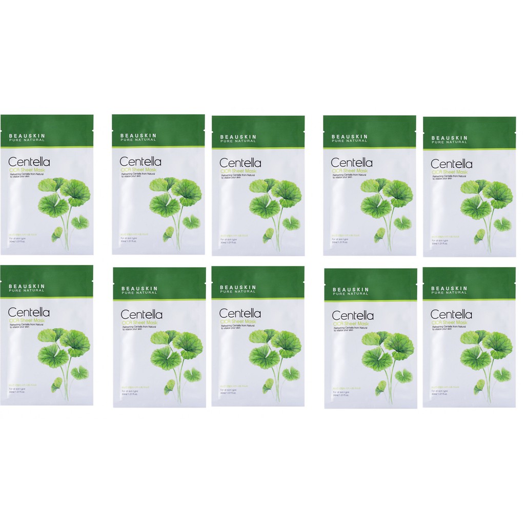 Combo 10 Mặt Nạ ngừa Mụn, Xóa Thâm,Trắng Da Beauskin Cica Centella Sheet Mask Hàn quốc 30ml/Gói- Hàng Chính Hãng