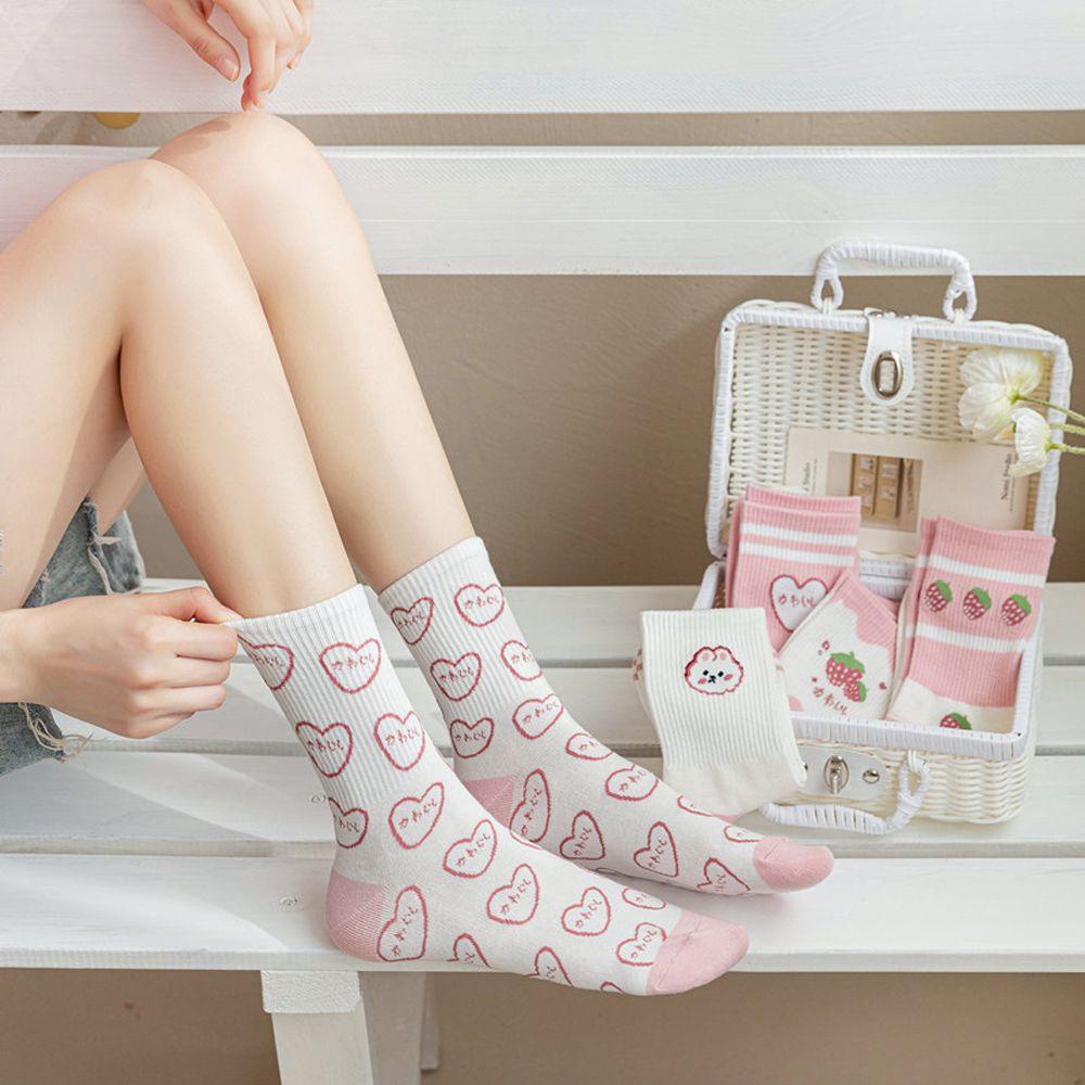 Đôi Vớ Cotton Thoáng Khí Thoải Mái In Họa Tiết Dâu Tây/Thỏ Phong Cách Hàn Quốc Dành Cho Nữ