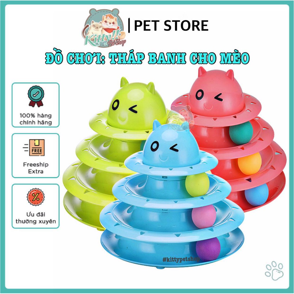Đồ chơi cho thú cưng: Tháp bóng 3 tầng, đồ chơi tương tác dành cho chó mèo, tháp banh 3 tầng - Kitty Pet Shop