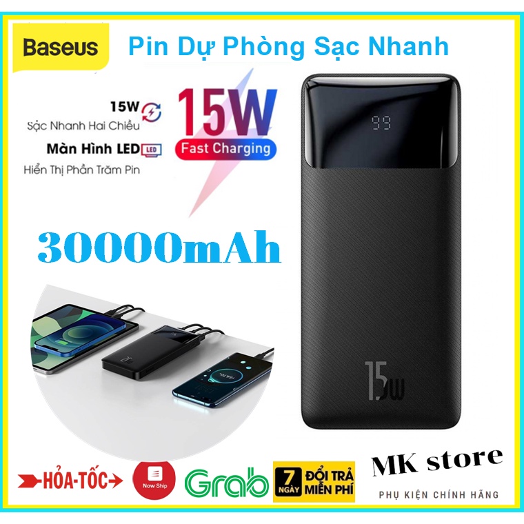 
                        Pin sạc dự phòng 15W 30000mAh Chính Hãng  Baseus Bipow Power Bank 2 Cổng sạc nhanh Cho Iphone , Samssung ,OPPO , Xiaomi
                    