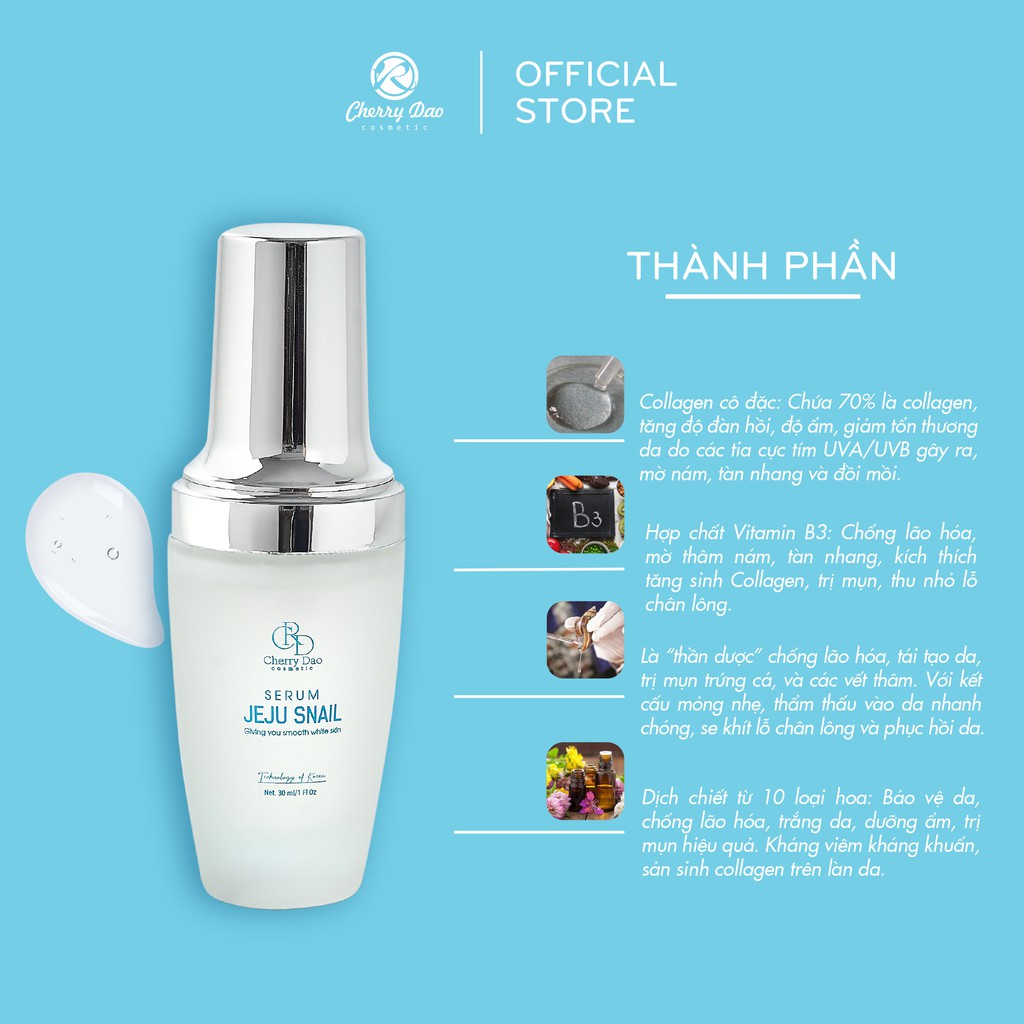 Serum Jeju Snail CRD tinh chất ốc sên dưỡng trắng da mặt - se khít lỗ chân lông, chống lão hoá da 30ml