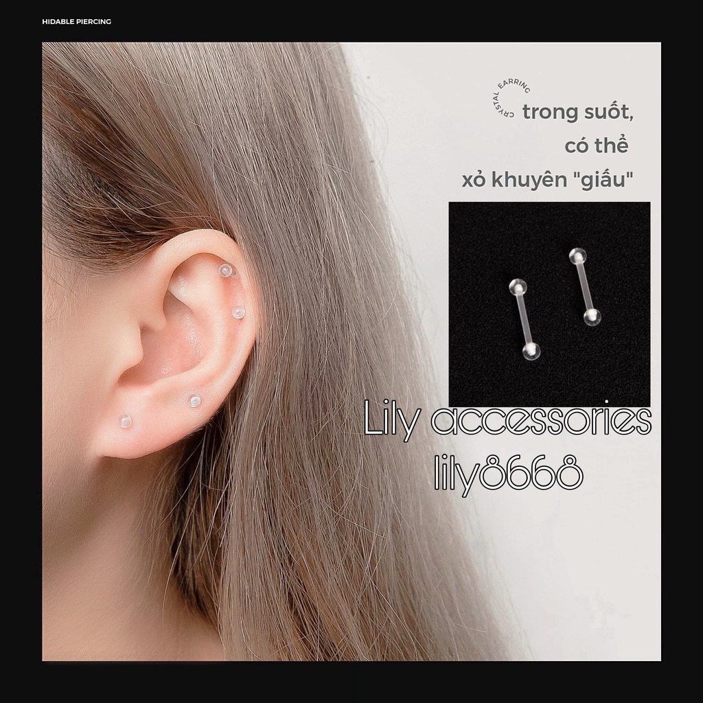 khuyên tai trong suốt tàng hình giấu lỗ xỏ giúp lỗ xỏ chóng lành