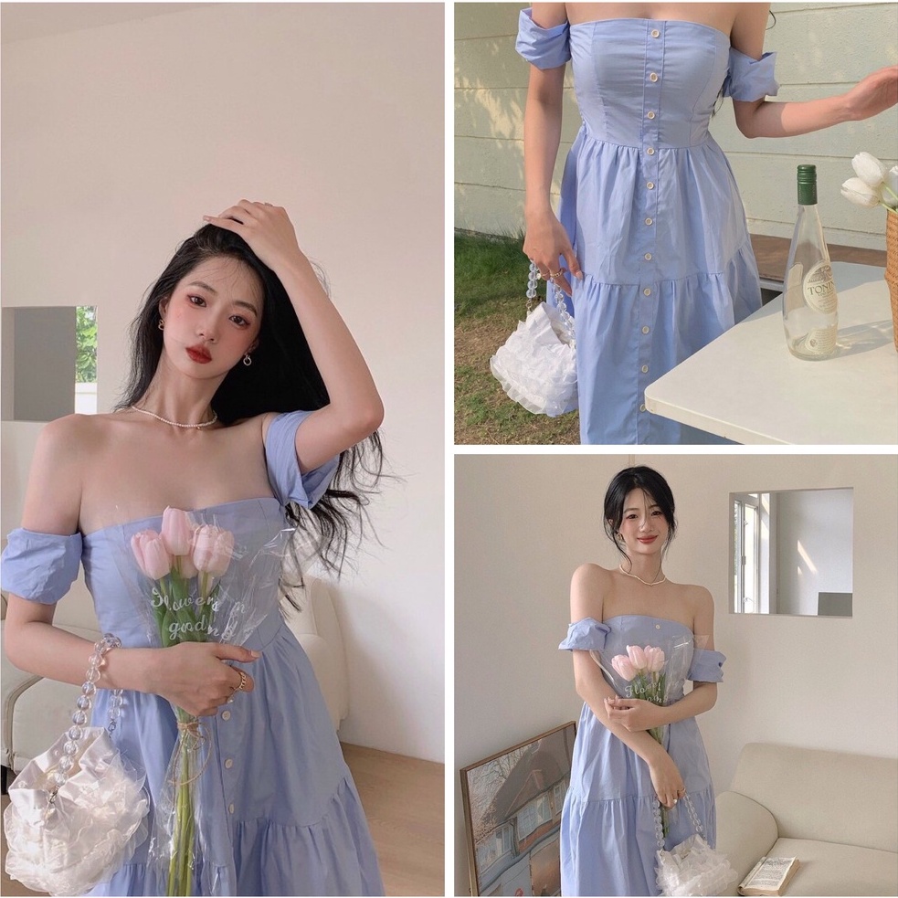 Đầm nữ dáng xòe midi trễ vai Emilyshop